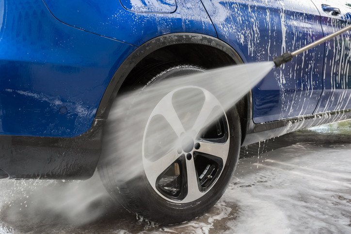 Spinning brushes at a car wash